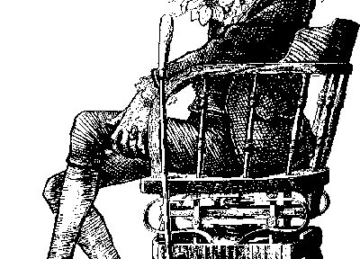 guy in chair woodcut
