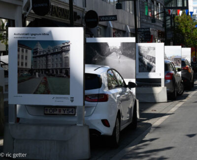 Parking between the posters (it's tight!)